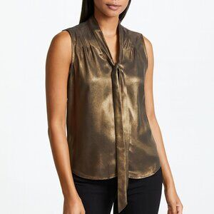 Apostrophe Metallic Sleeveless Blouse Tie Neck, Sheer Chic, Size Small NWT HSH